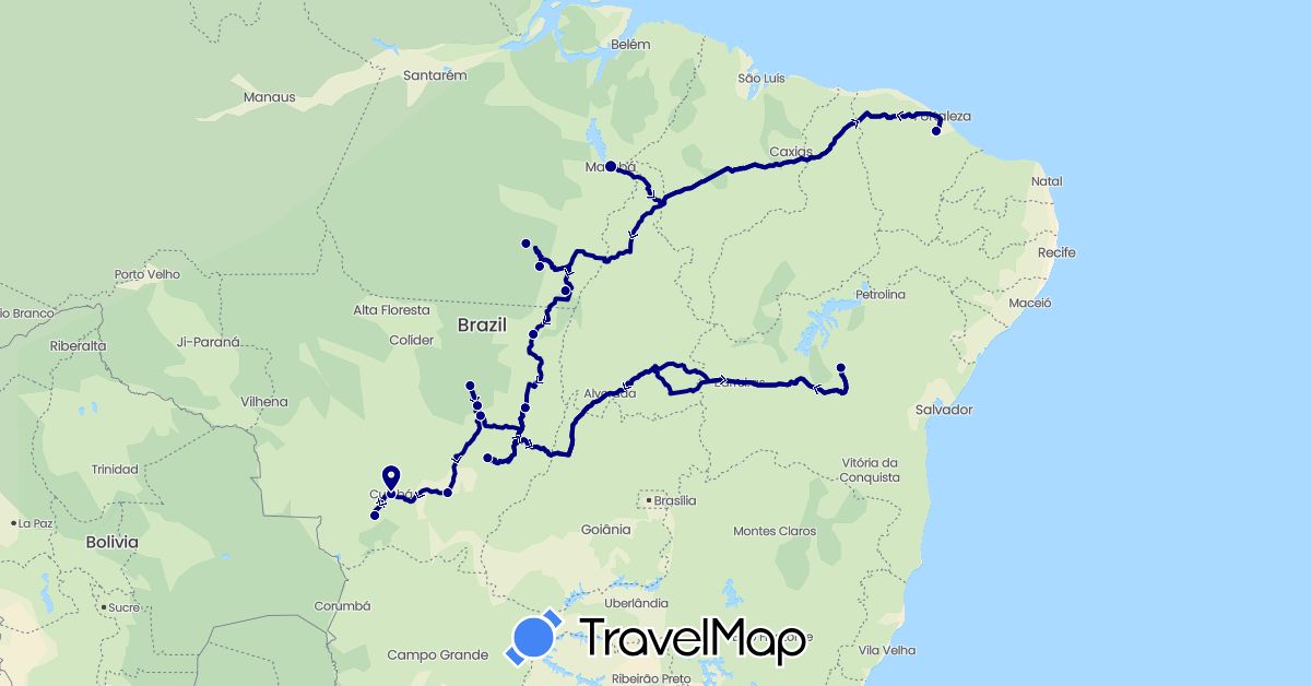 TravelMap itinerary: driving in Brazil (South America)