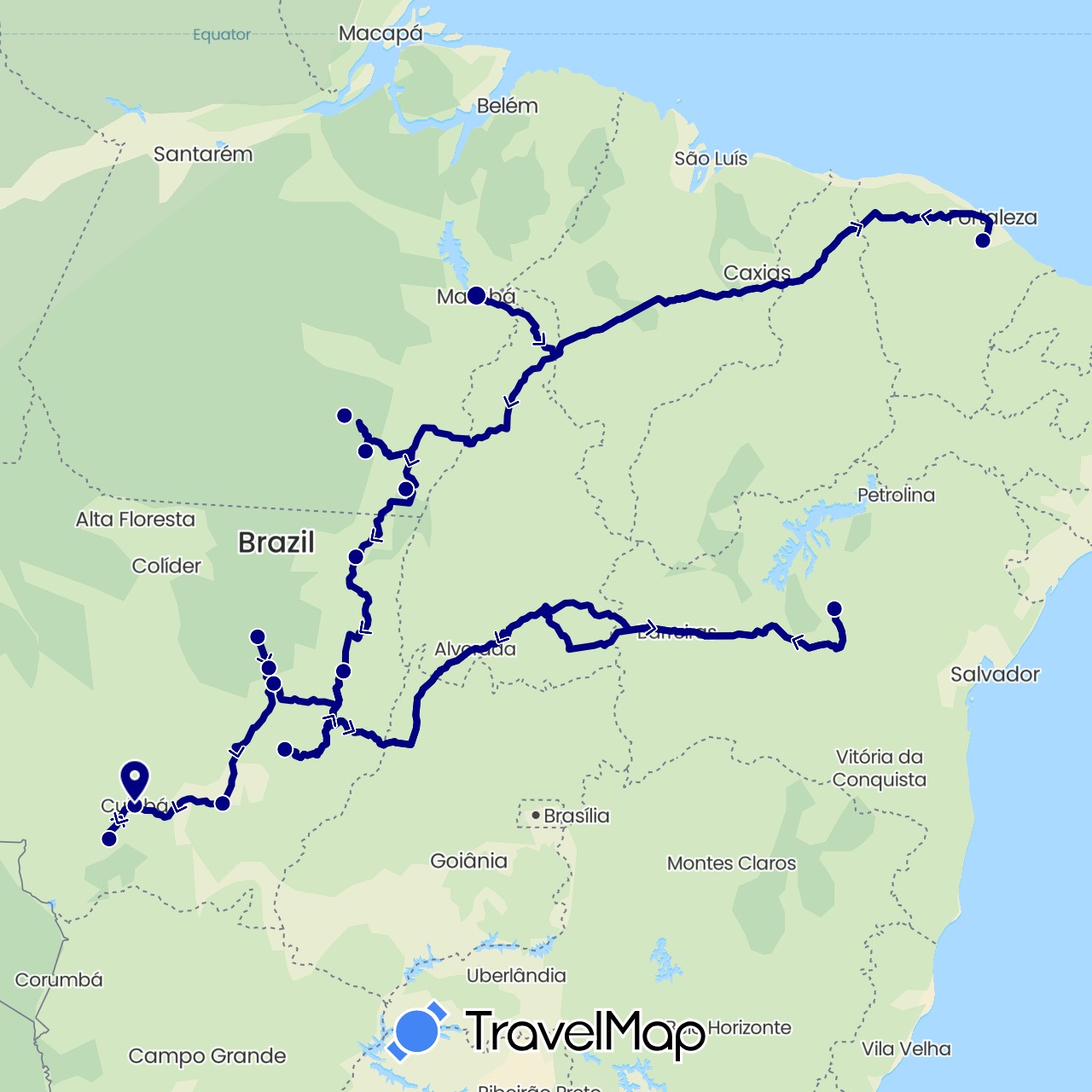 TravelMap itinerary: driving in Brazil (South America)