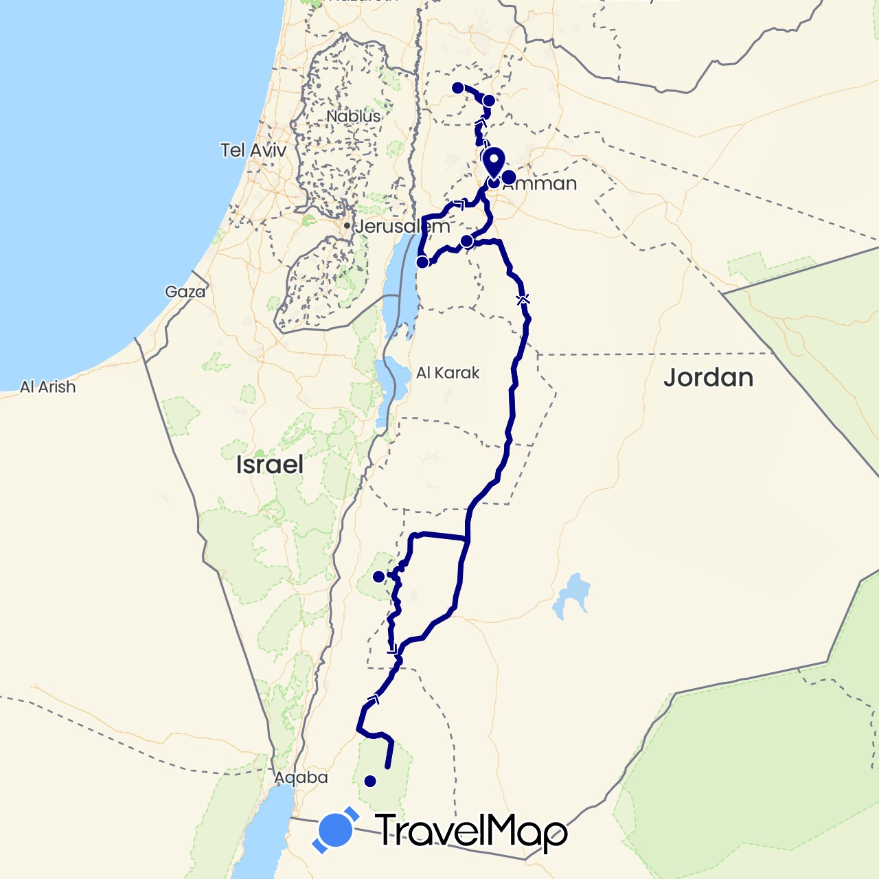TravelMap itinerary: driving in Jordan (Asia)