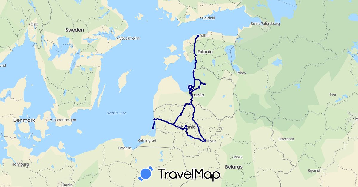 TravelMap itinerary: driving in Estonia, Lithuania, Latvia (Europe)