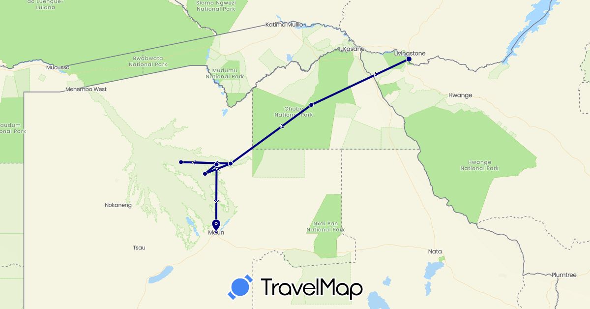 TravelMap itinerary: driving in Botswana, Zimbabwe (Africa)