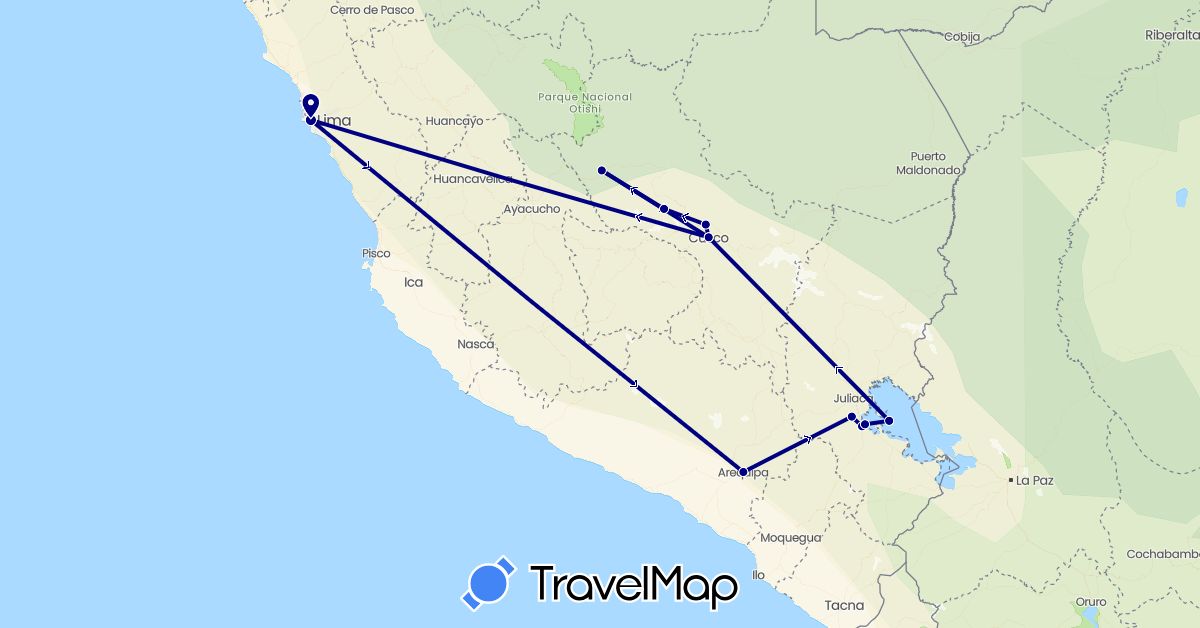 TravelMap itinerary: driving in Peru (South America)