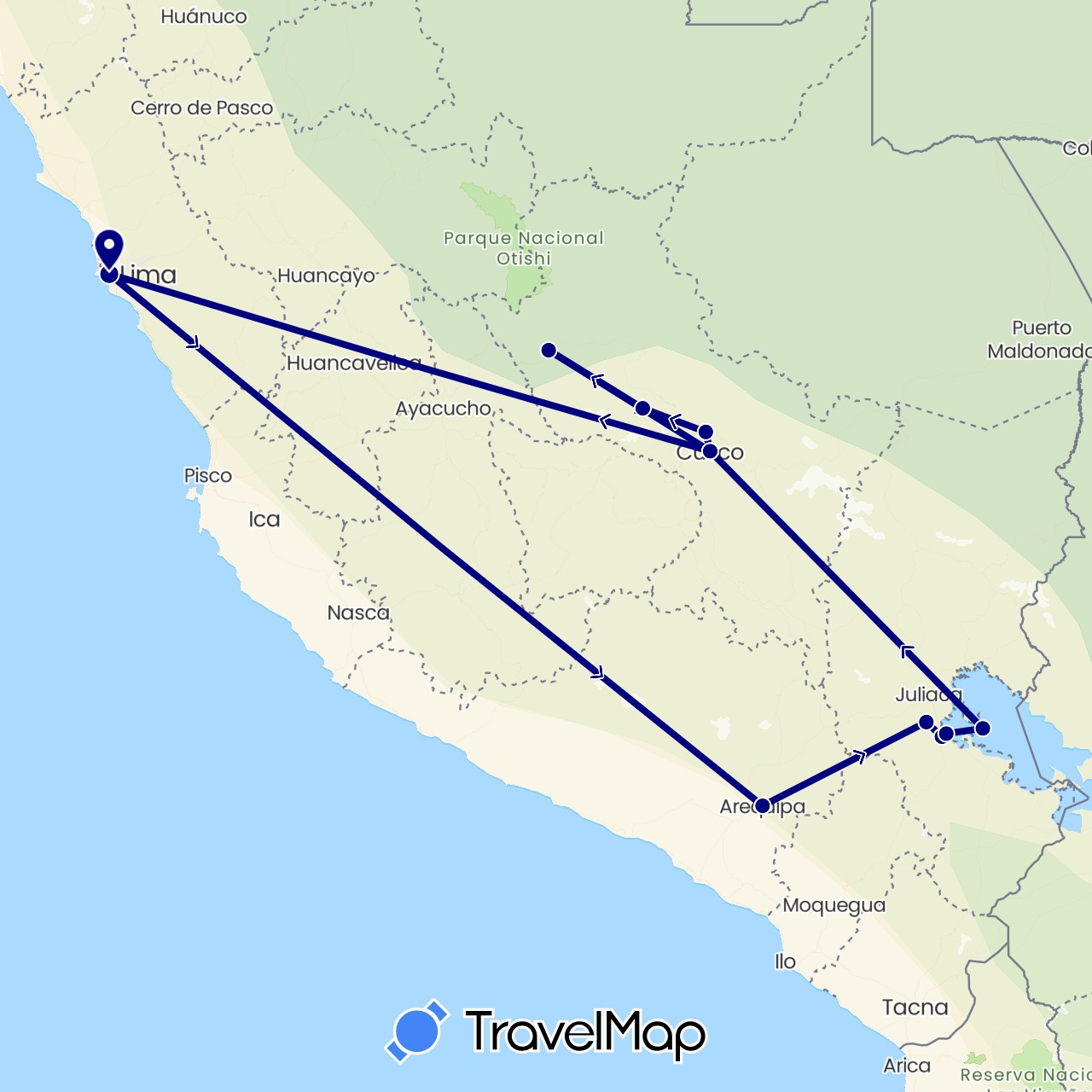 TravelMap itinerary: driving in Peru (South America)