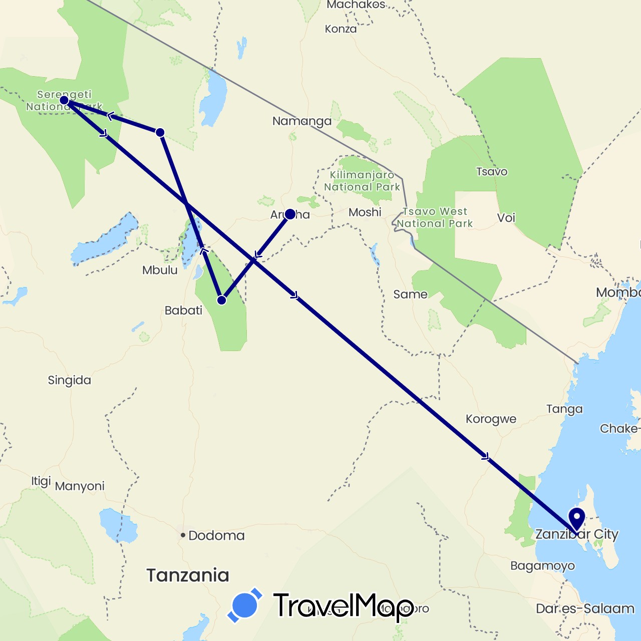 TravelMap itinerary: driving in Tanzania (Africa)