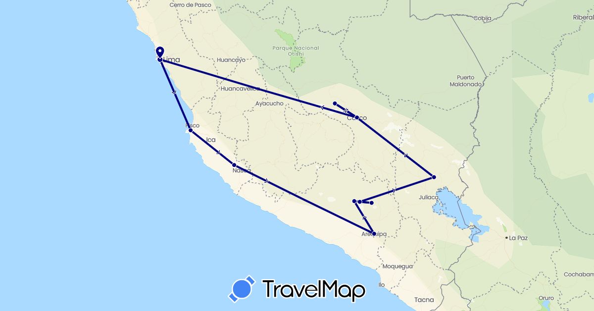 TravelMap itinerary: driving in Peru (South America)