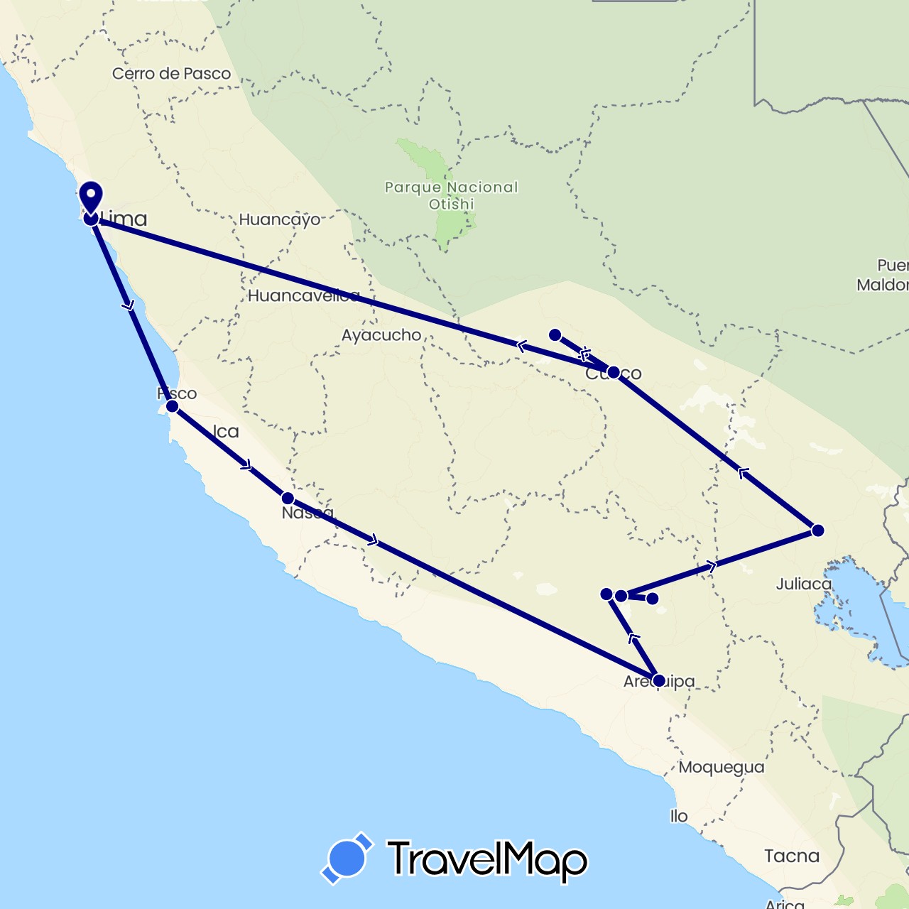 TravelMap itinerary: driving in Peru (South America)