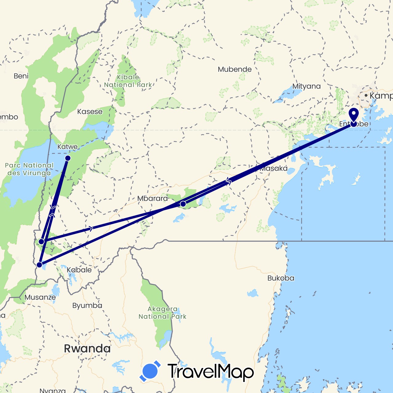 TravelMap itinerary: driving in Uganda (Africa)