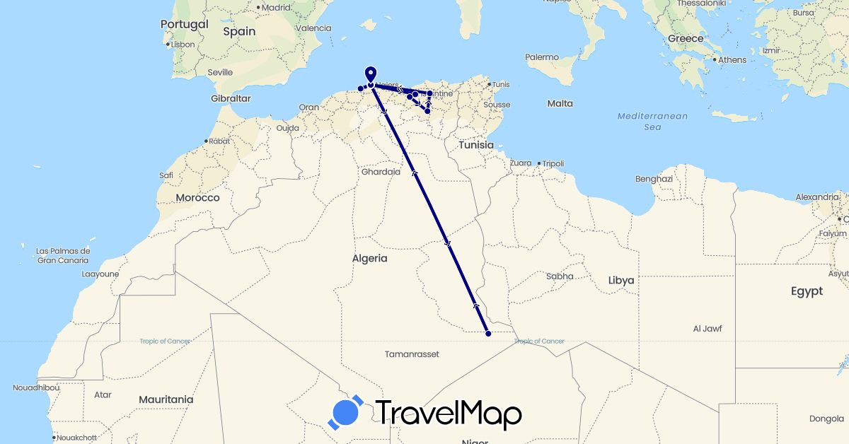 TravelMap itinerary: driving in Algeria (Africa)
