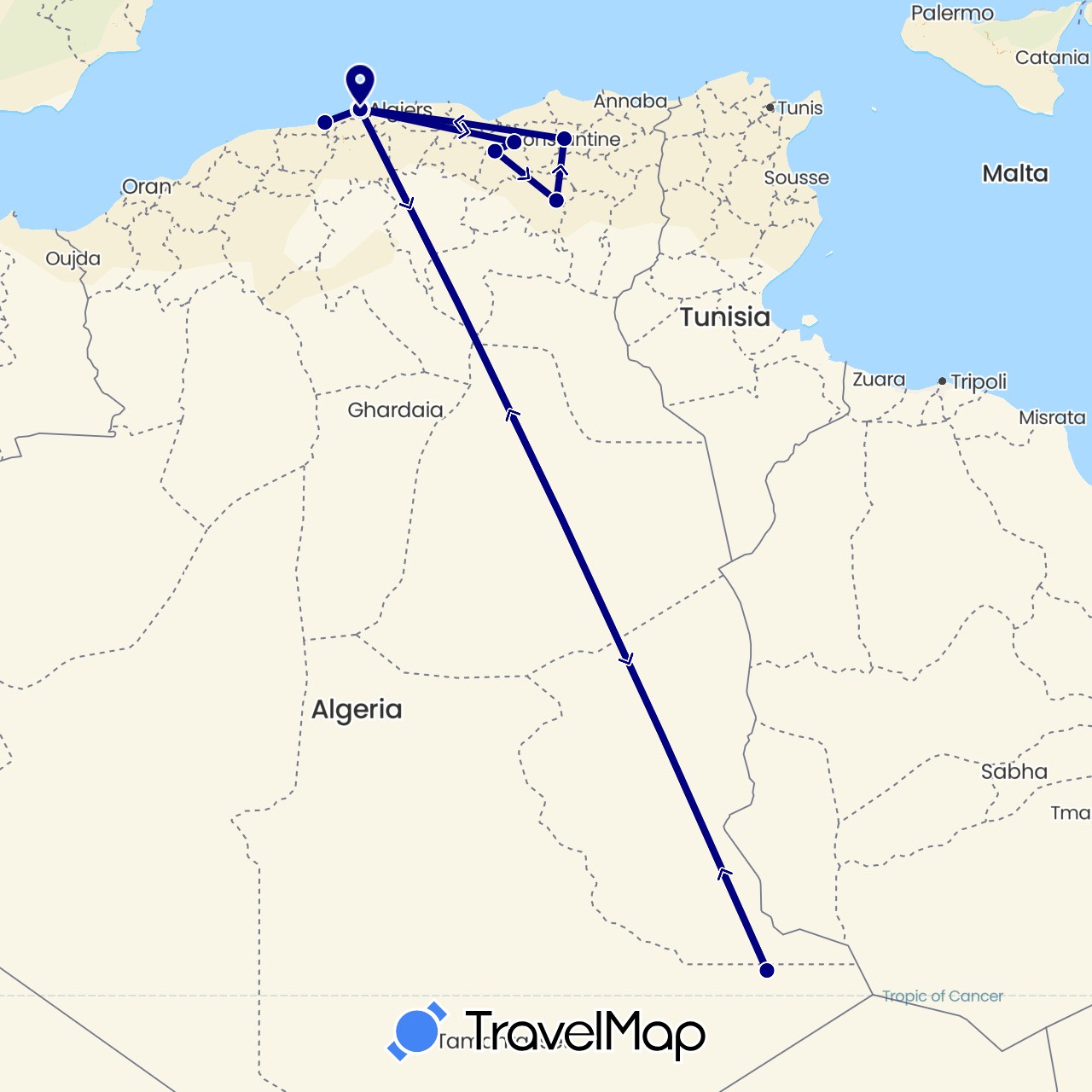 TravelMap itinerary: driving in Algeria (Africa)