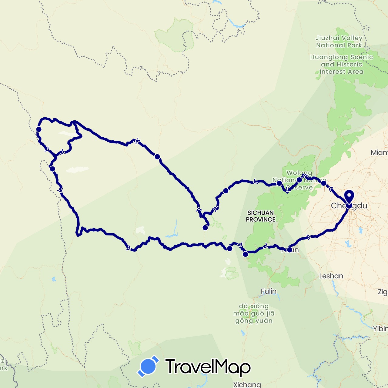 TravelMap itinerary: driving in China (Asia)