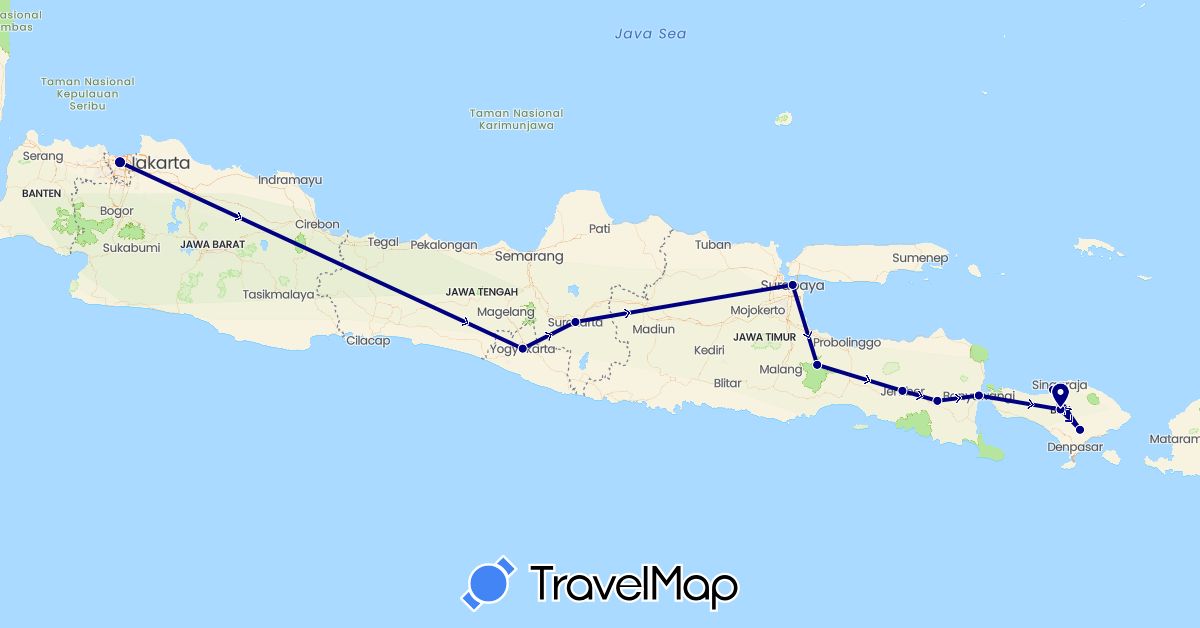 TravelMap itinerary: driving in Indonesia (Asia)