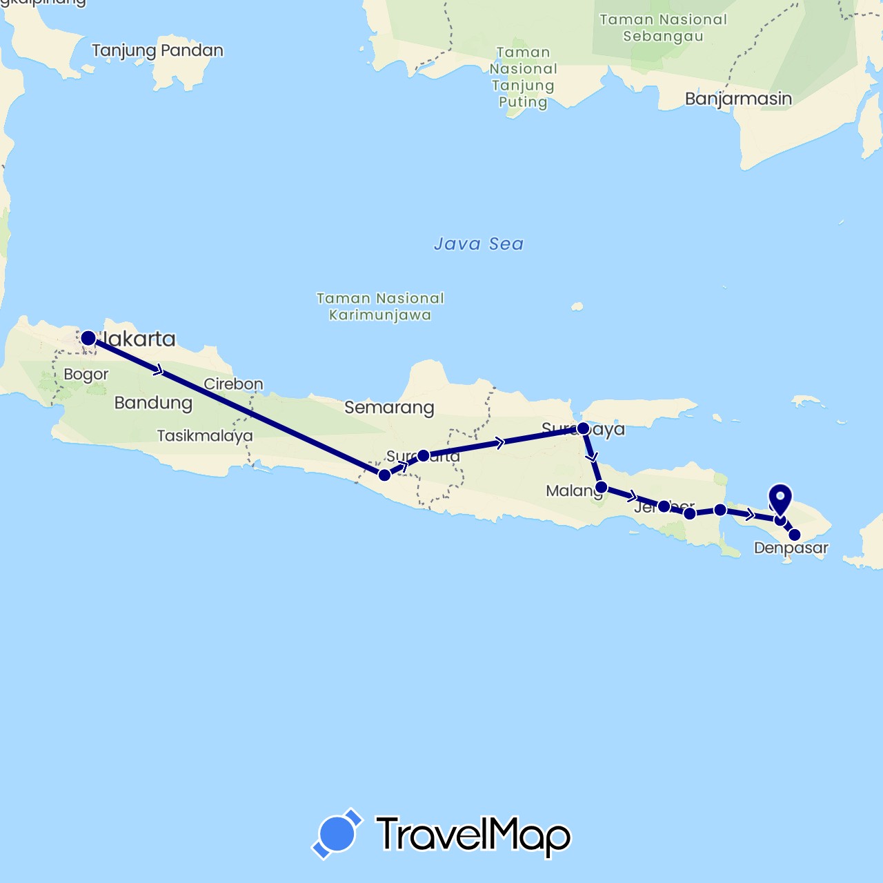 TravelMap itinerary: driving in Indonesia (Asia)