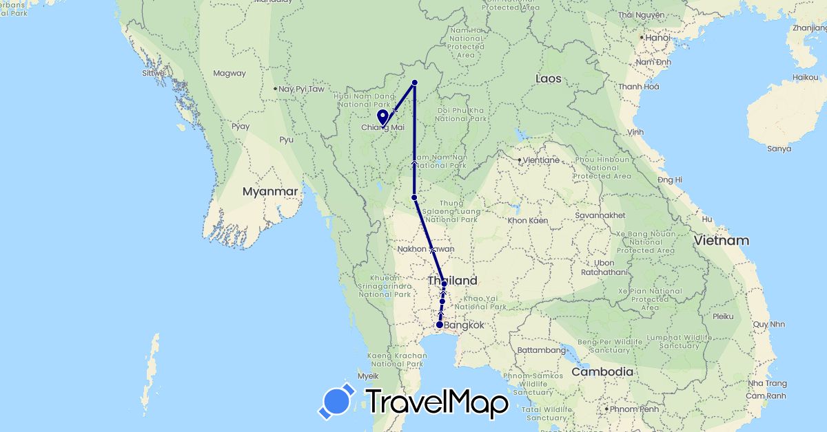 TravelMap itinerary: driving in Thailand (Asia)