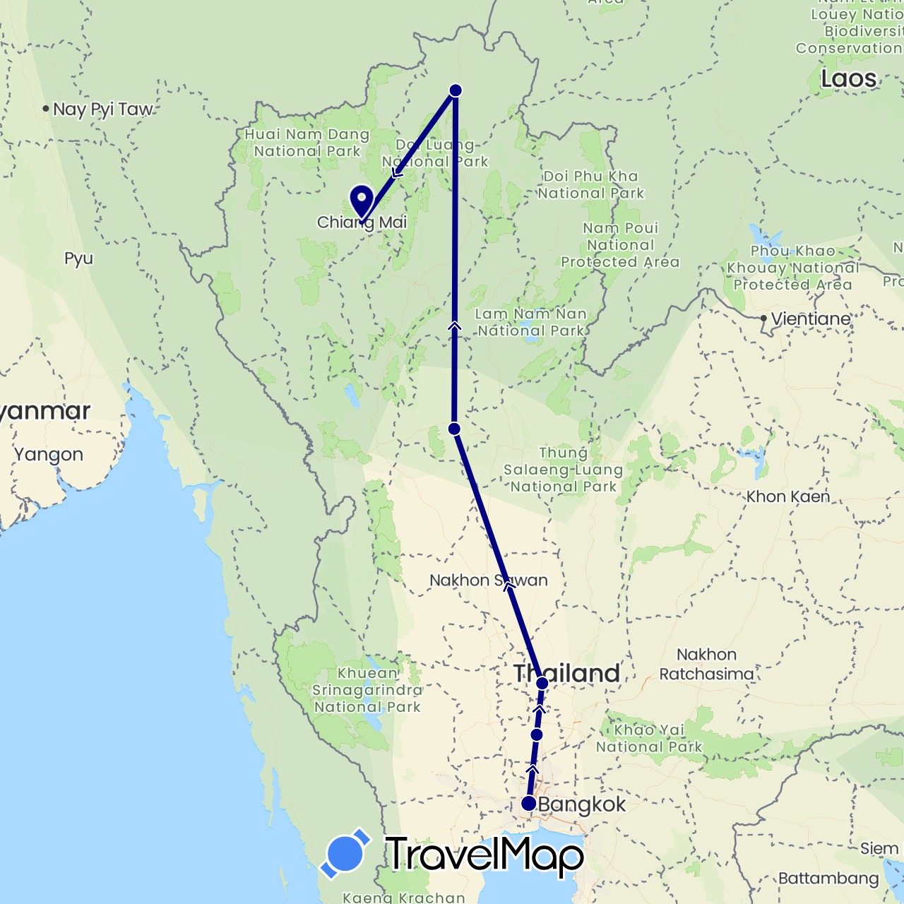TravelMap itinerary: driving in Thailand (Asia)