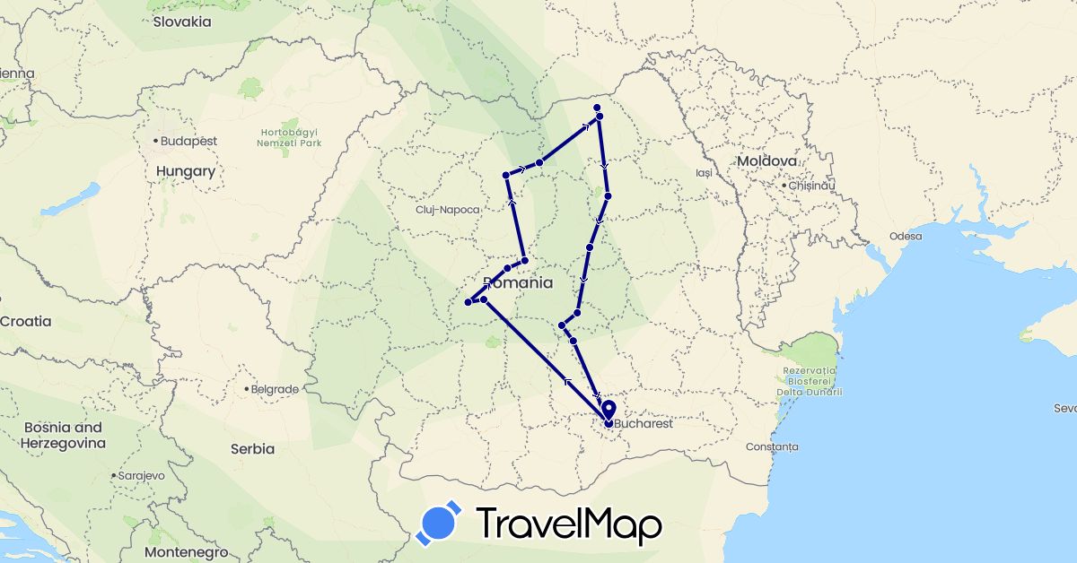 TravelMap itinerary: driving in Romania (Europe)