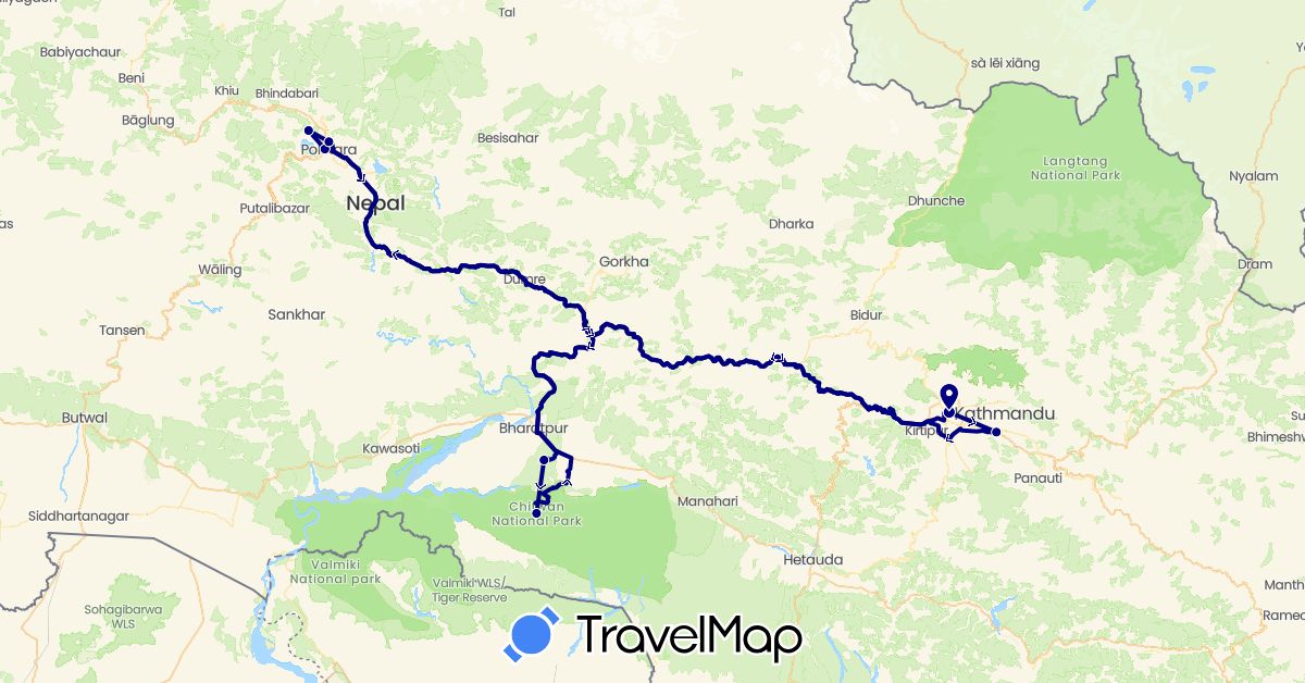 TravelMap itinerary: driving in Nepal (Asia)