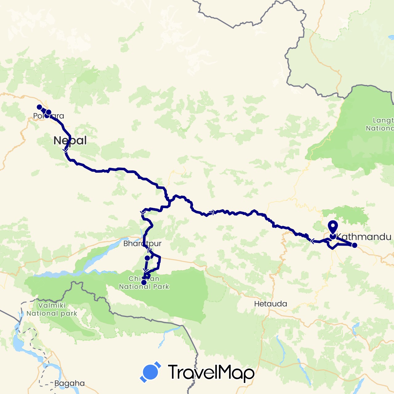 TravelMap itinerary: driving in Nepal (Asia)