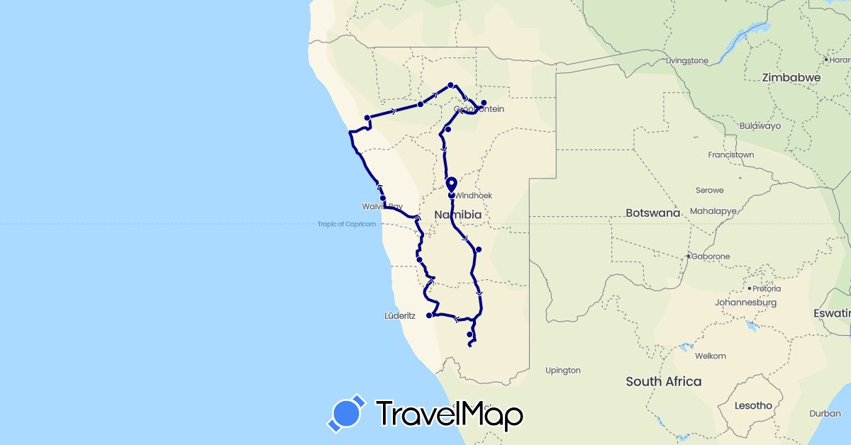 TravelMap itinerary: driving in Namibia (Africa)