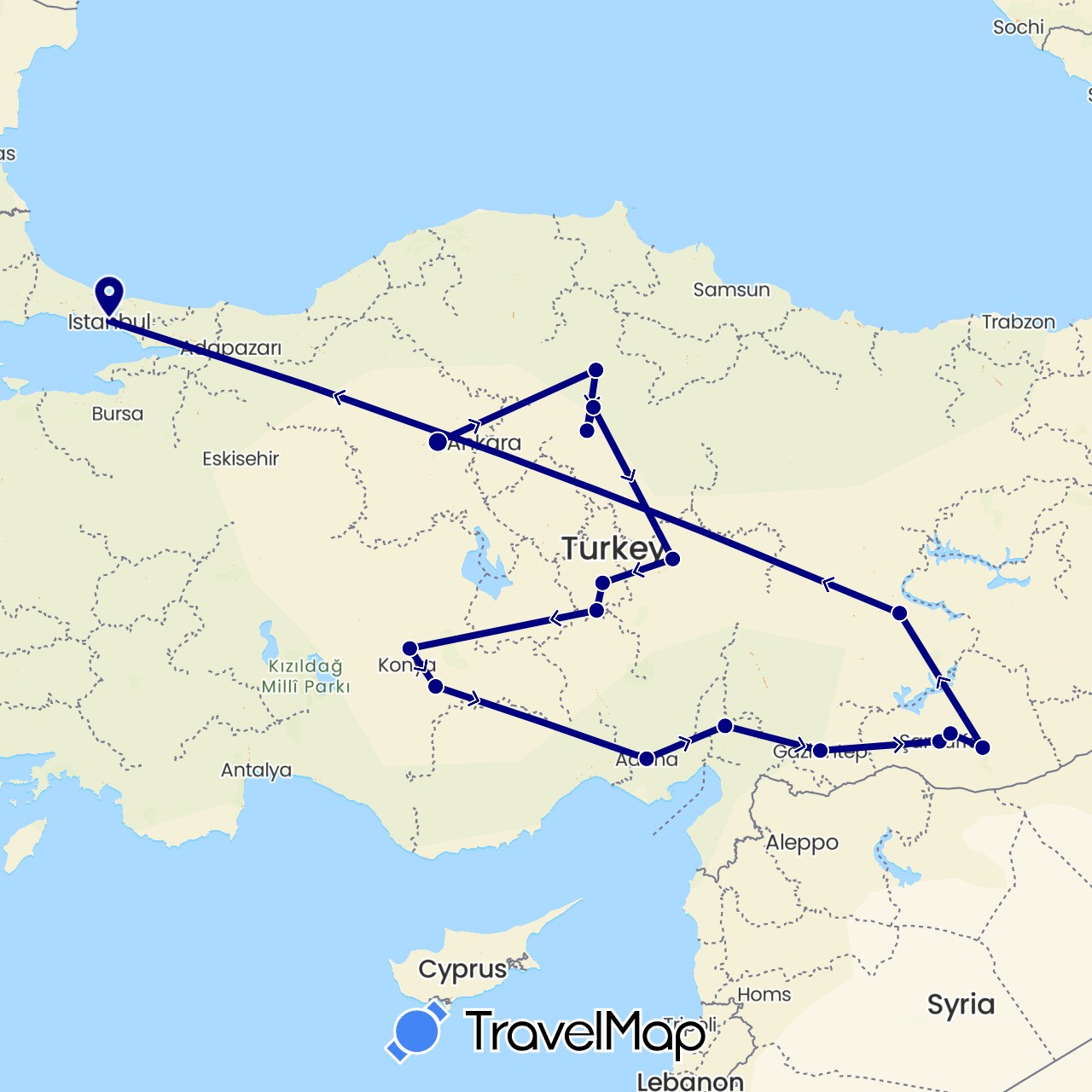 TravelMap itinerary: driving in Turkey (Asia)