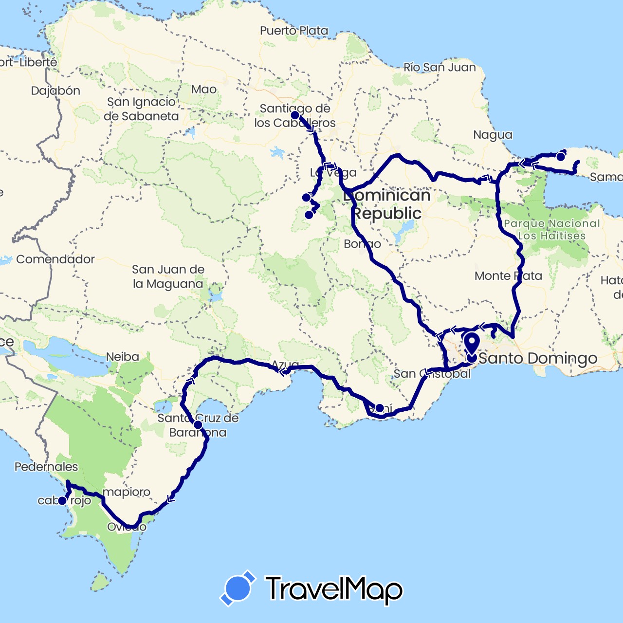 TravelMap itinerary: driving in Dominican Republic (North America)