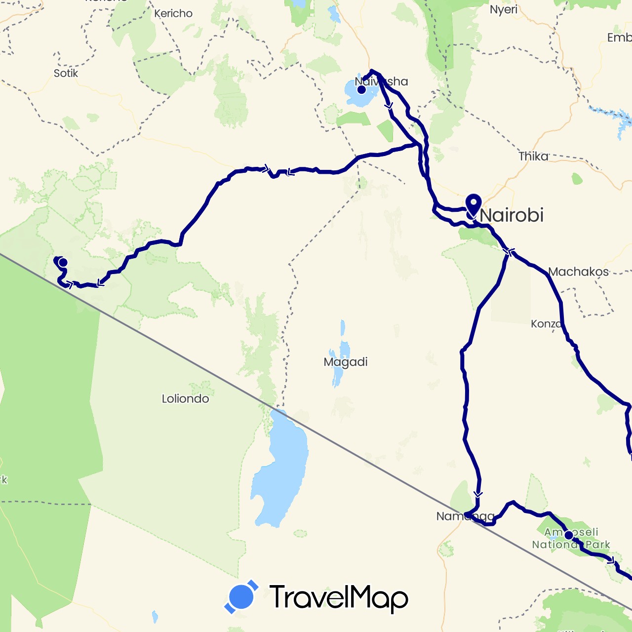 TravelMap itinerary: driving in Kenya (Africa)