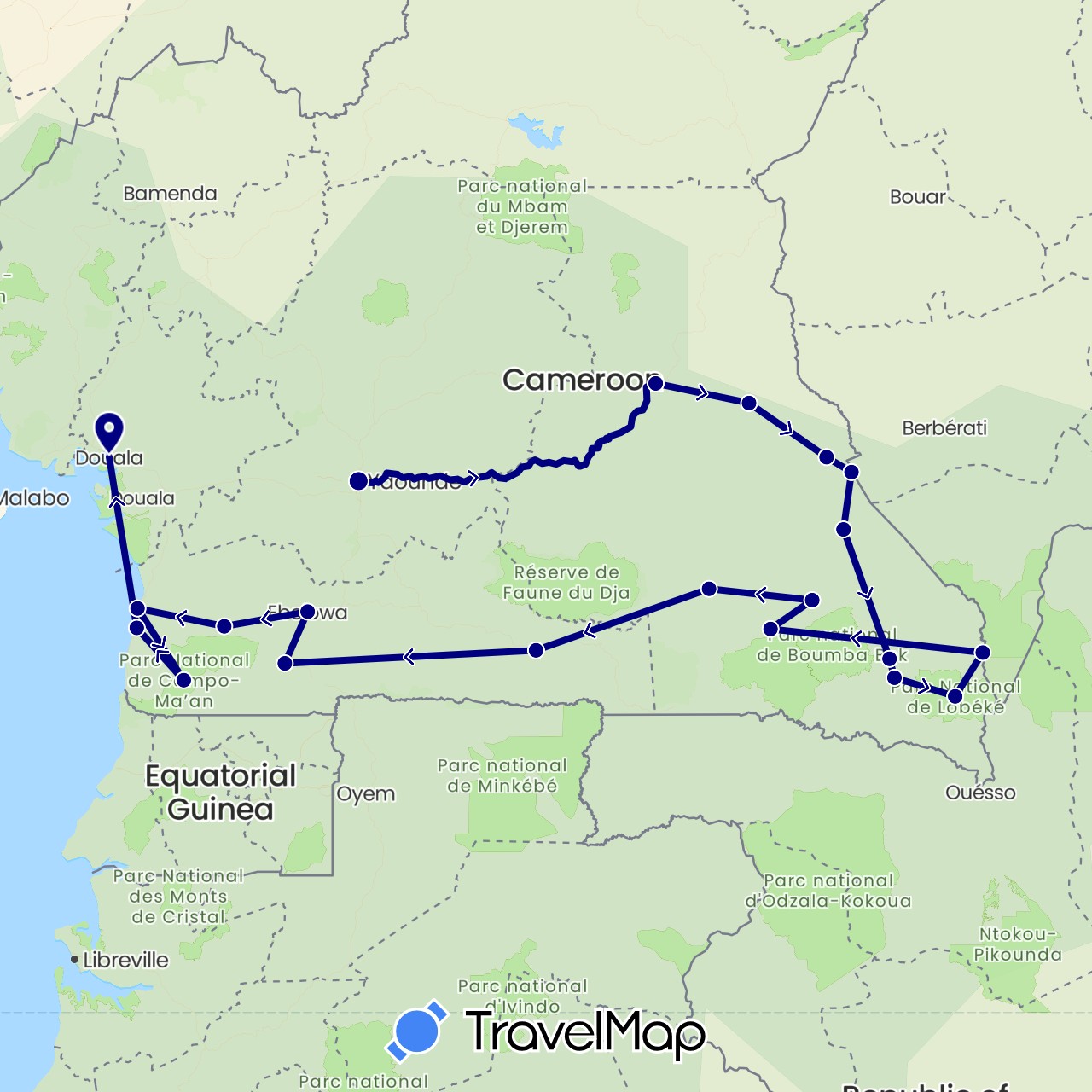 TravelMap itinerary: driving in Cameroon (Africa)