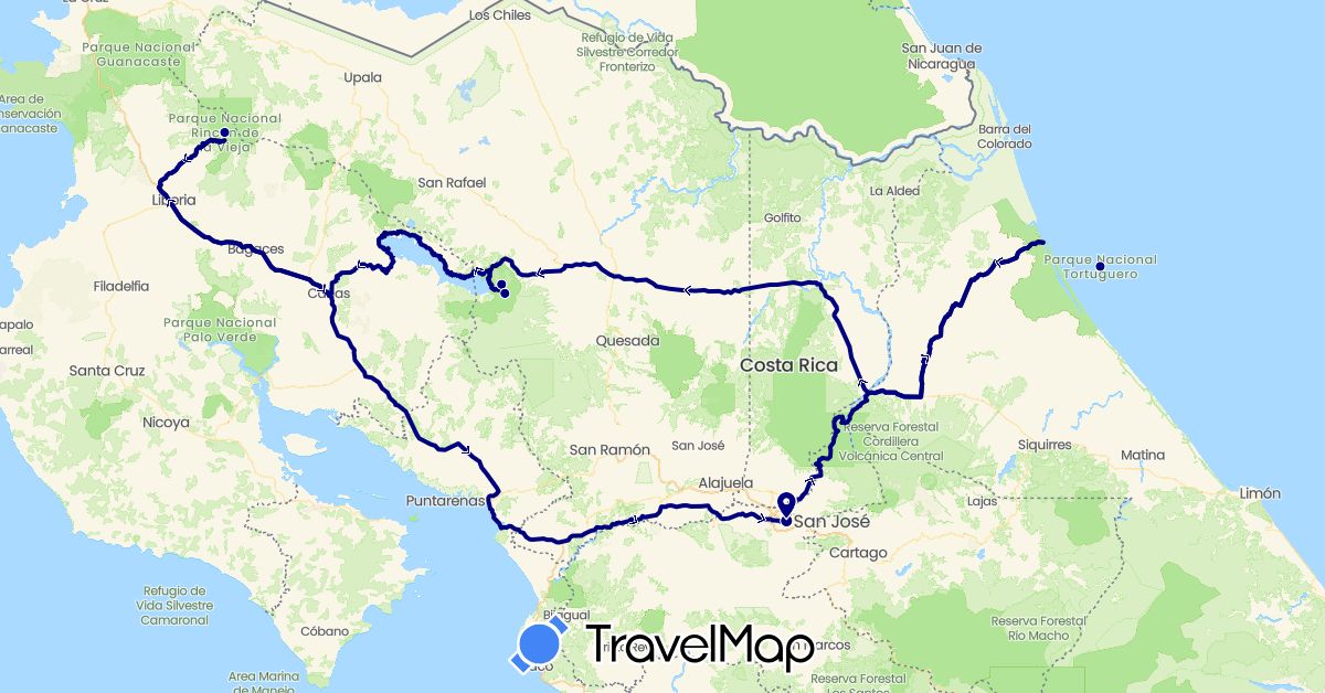 TravelMap itinerary: driving in Costa Rica (North America)
