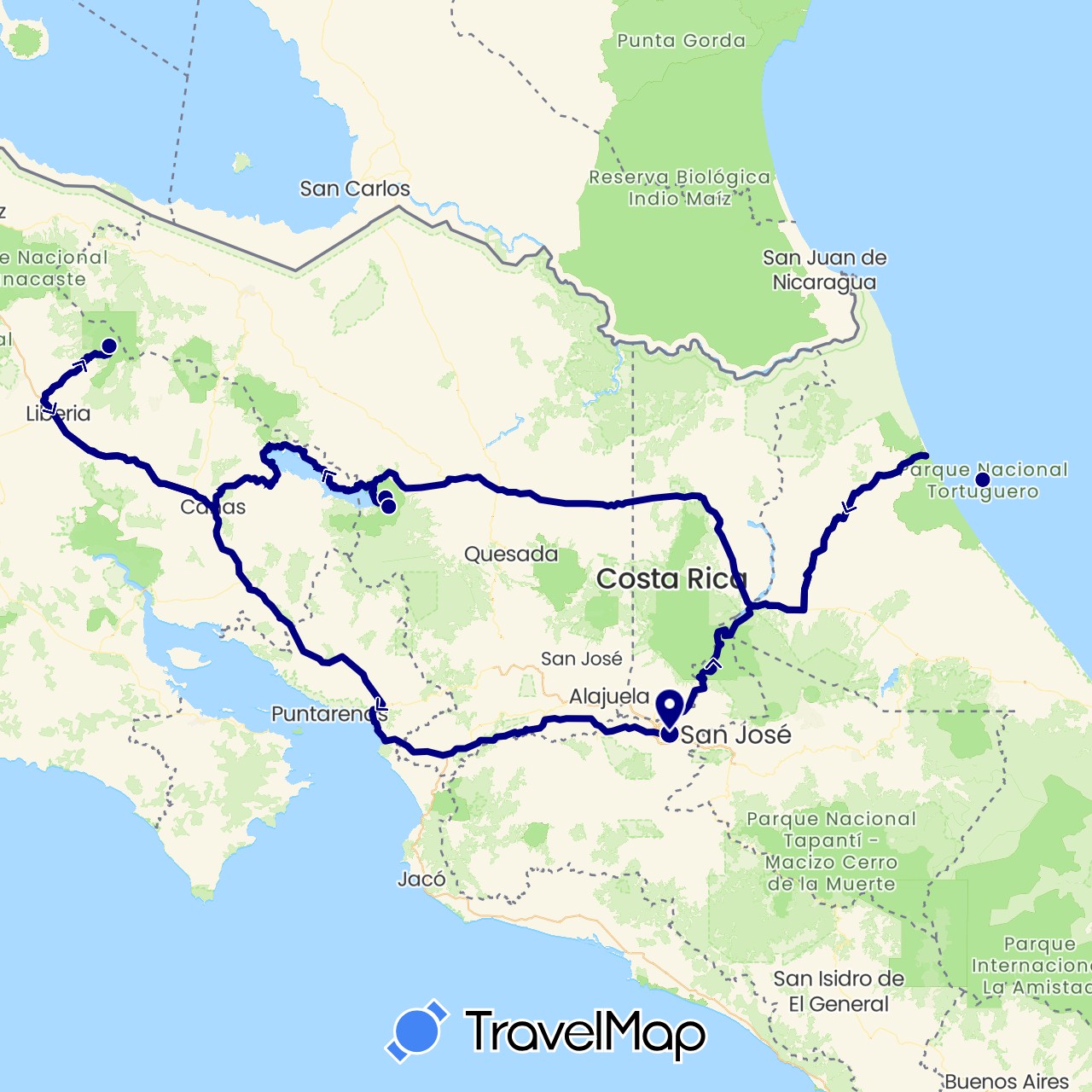 TravelMap itinerary: driving in Costa Rica (North America)