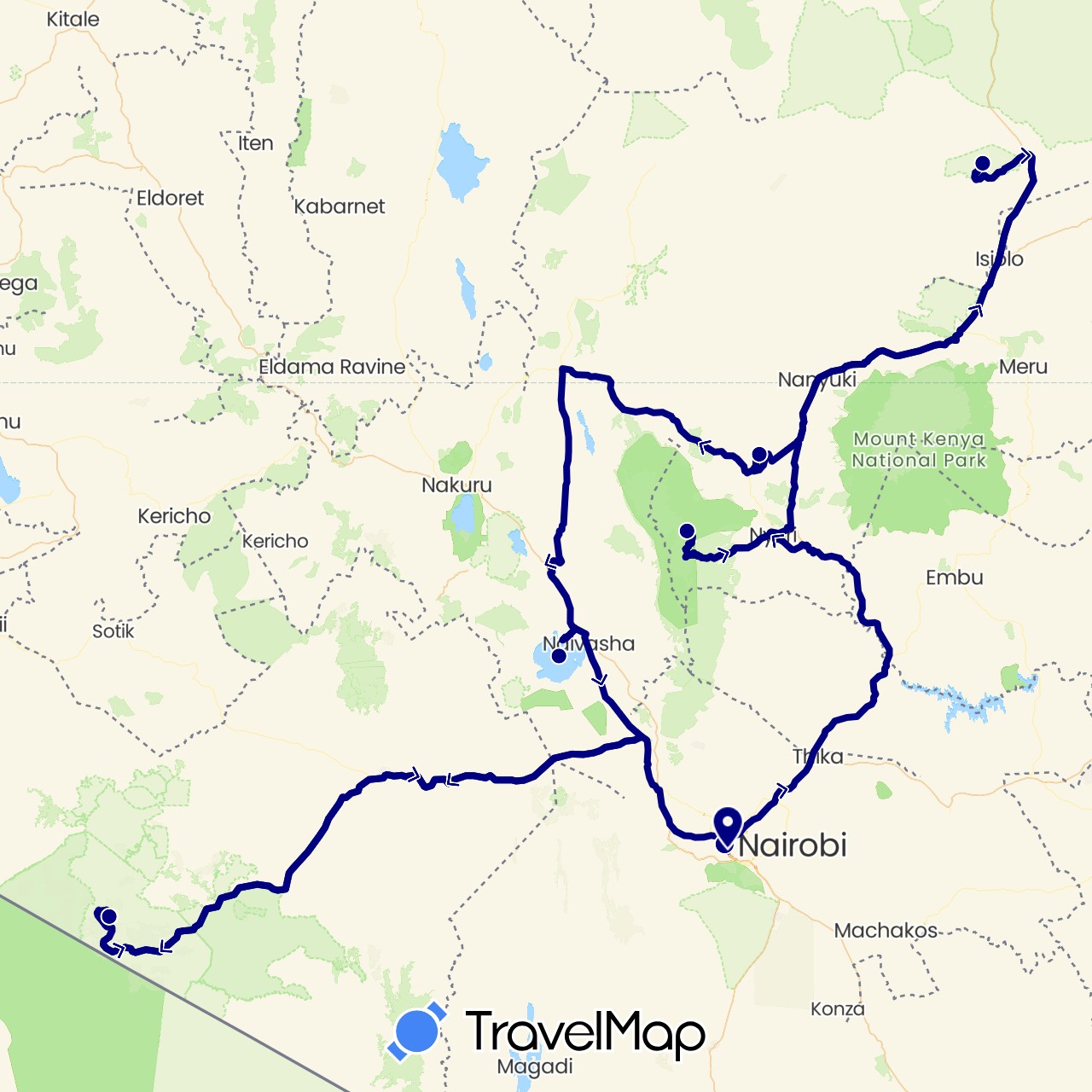 TravelMap itinerary: driving in Kenya (Africa)