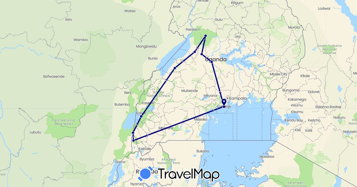 TravelMap itinerary: driving in Uganda (Africa)