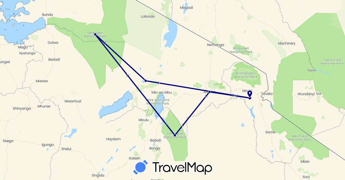 TravelMap itinerary: driving in Tanzania (Africa)