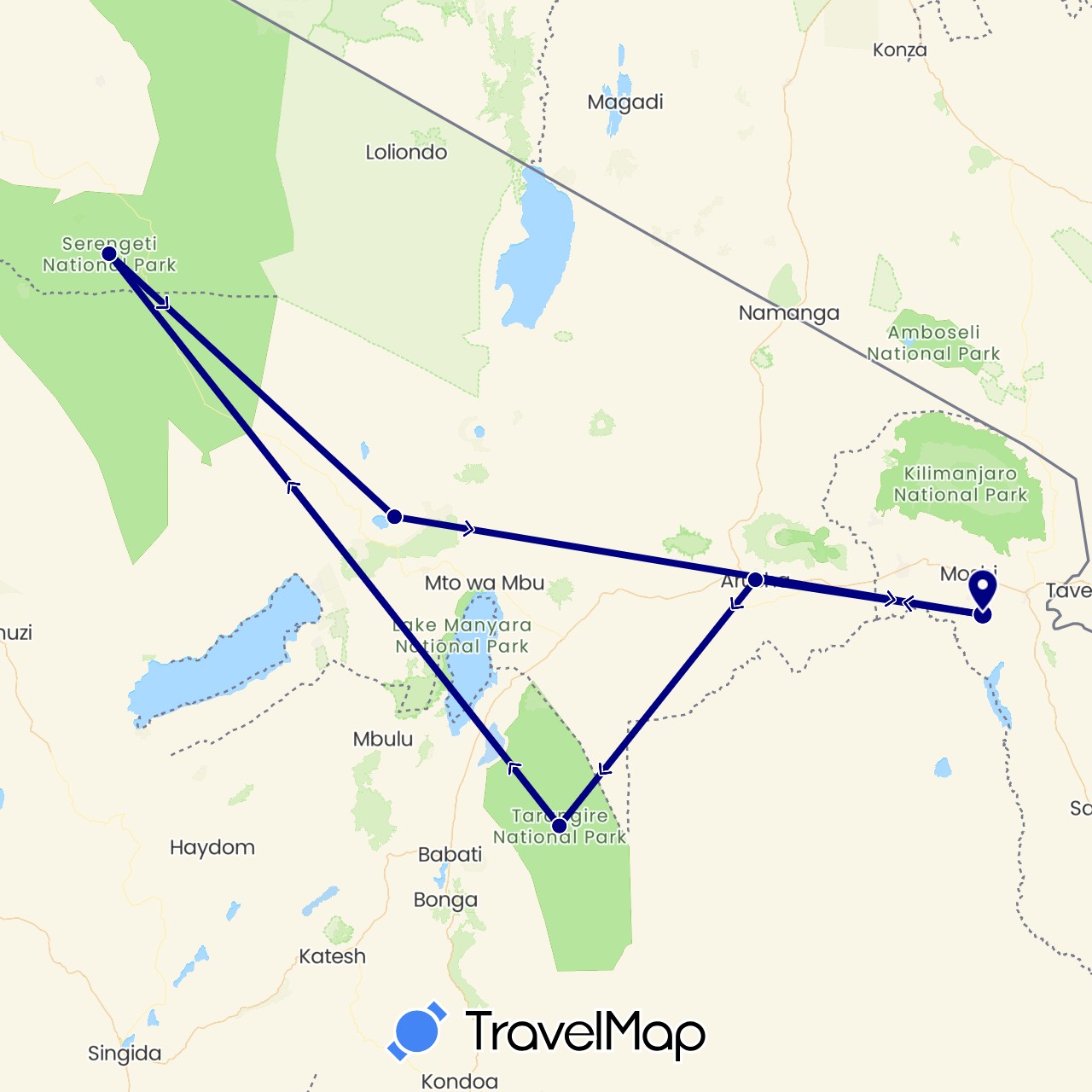 TravelMap itinerary: driving in Tanzania (Africa)