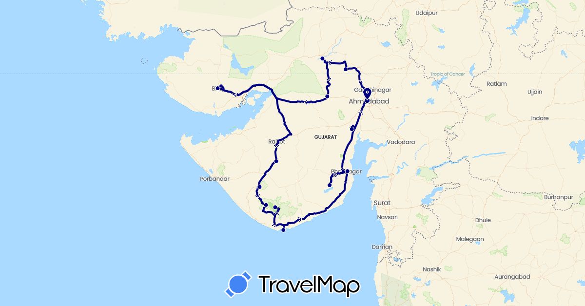 TravelMap itinerary: driving in India (Asia)