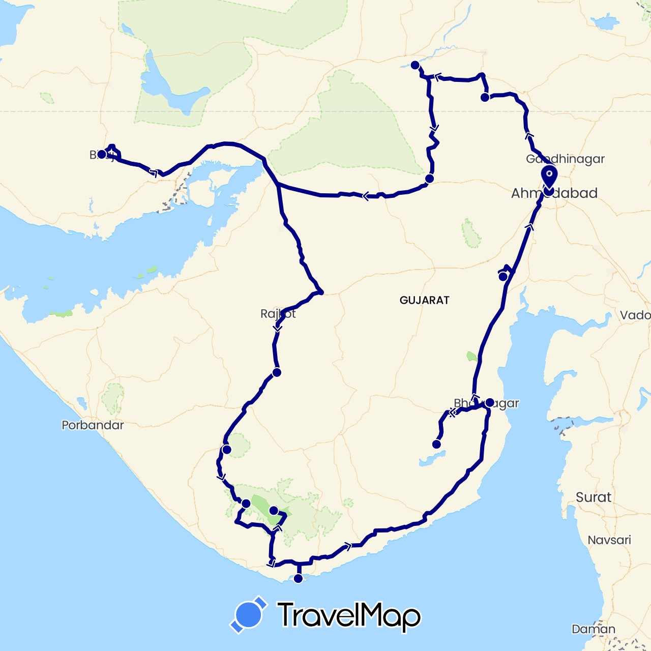 TravelMap itinerary: driving in India (Asia)