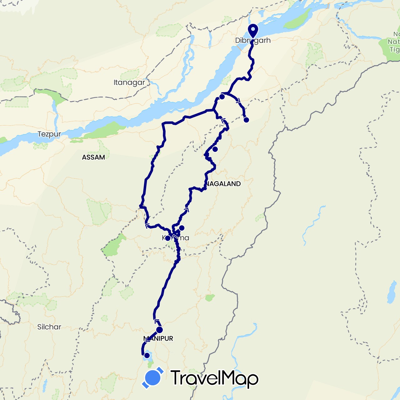 TravelMap itinerary: driving in India (Asia)