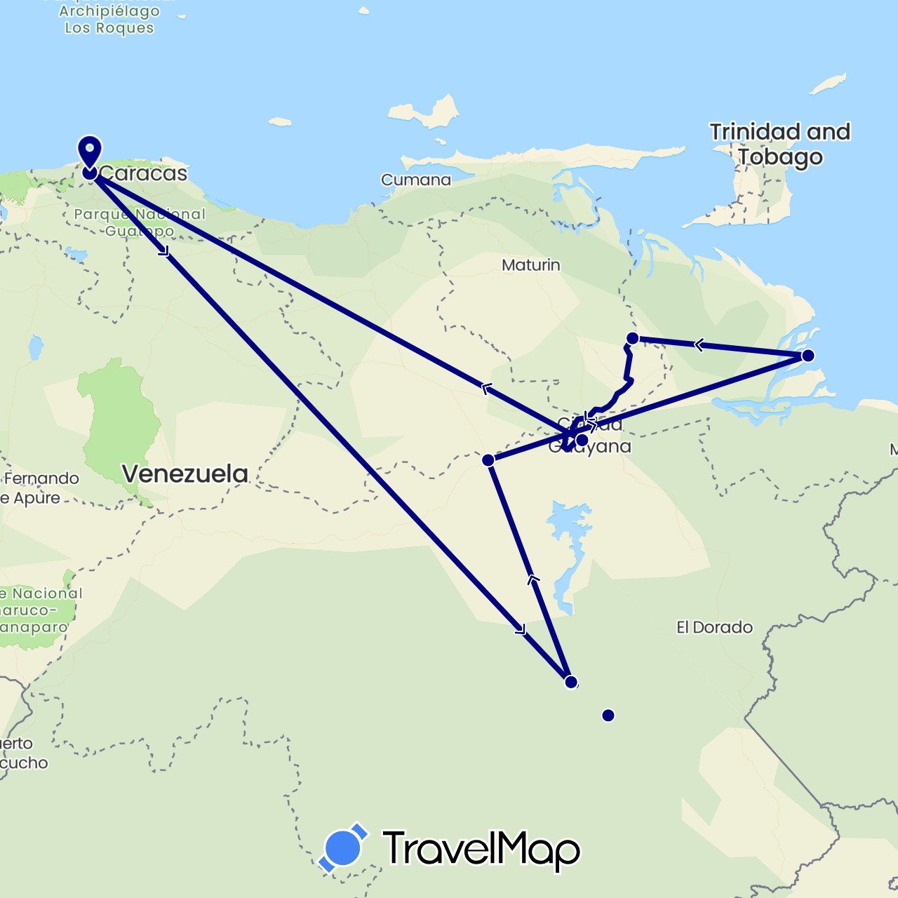 TravelMap itinerary: driving in Venezuela (South America)