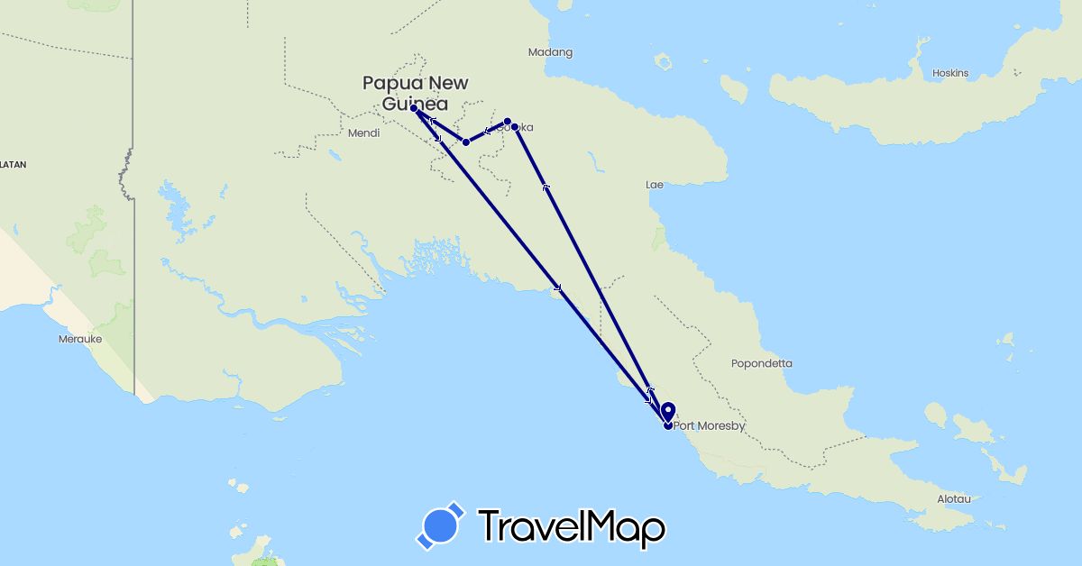 TravelMap itinerary: driving in Papua New Guinea (Oceania)