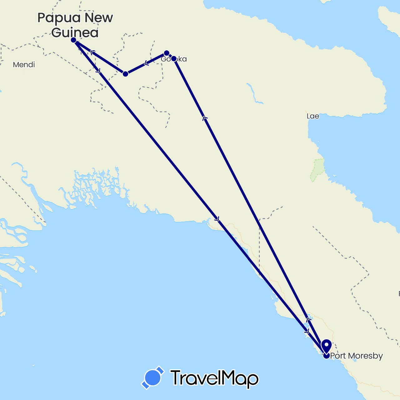 TravelMap itinerary: driving in Papua New Guinea (Oceania)