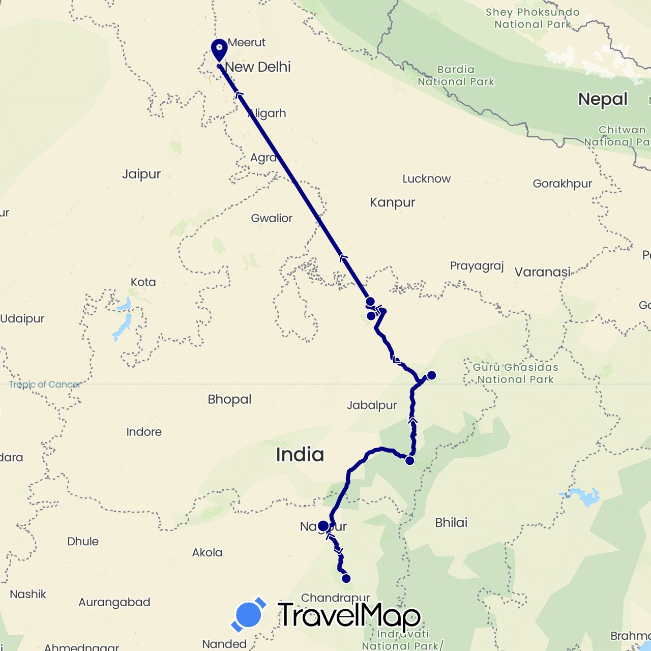 TravelMap itinerary: driving in India (Asia)