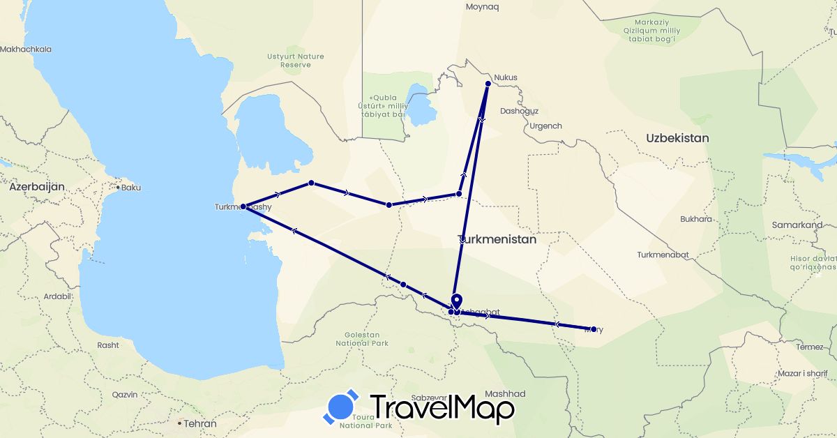 TravelMap itinerary: driving in Turkmenistan (Asia)