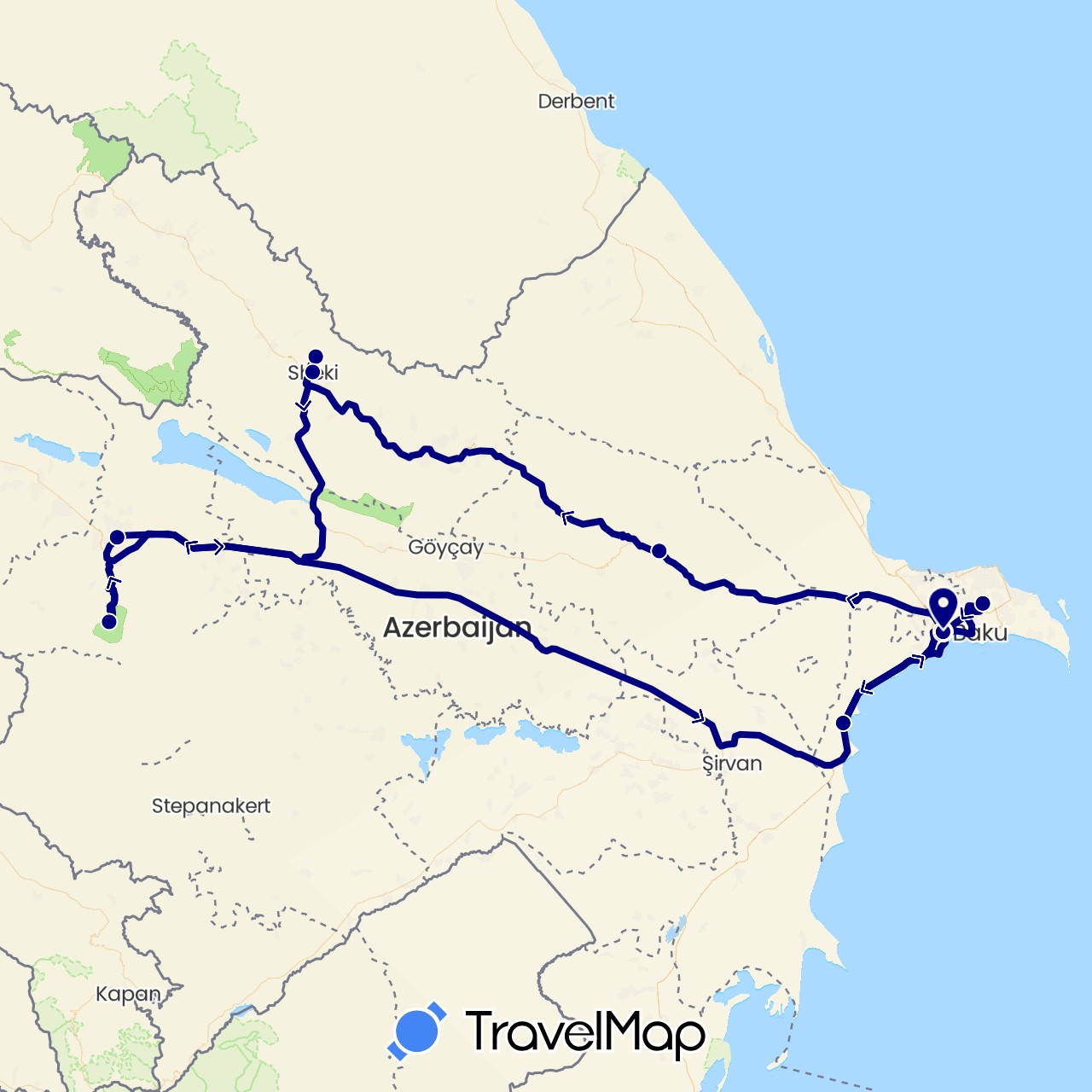 TravelMap itinerary: driving in Azerbaijan (Asia)