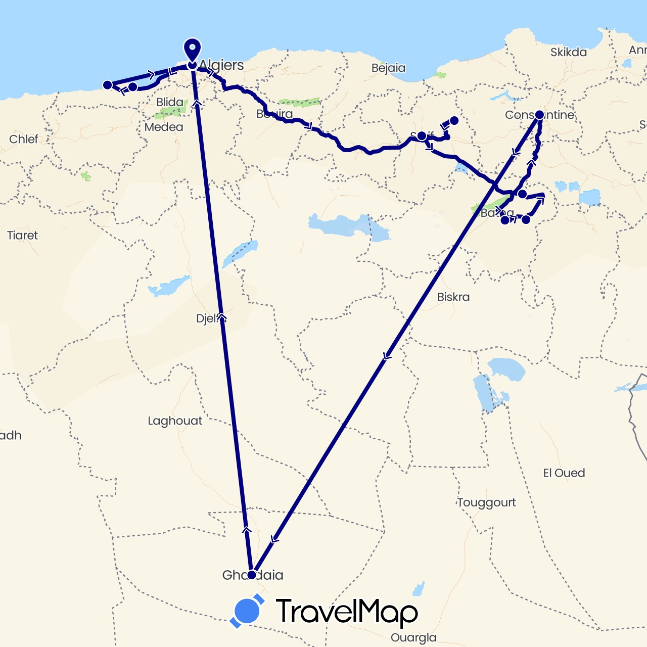 TravelMap itinerary: driving in Algeria (Africa)
